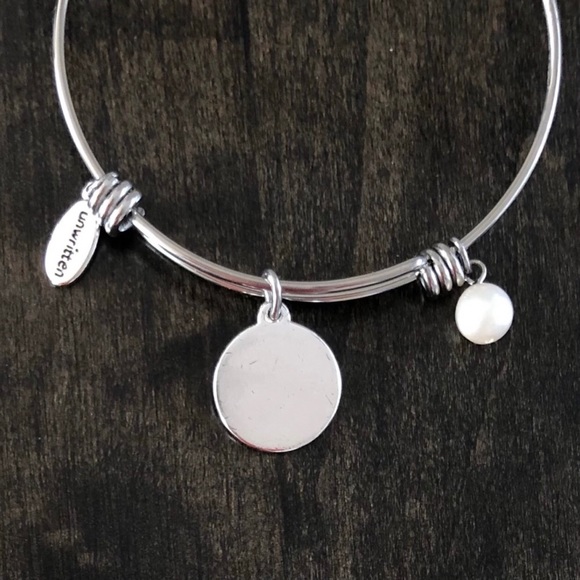 A Amazing / Initial Pearl Silver Adjustable Charm Bangle by Unwritten - Picture 10 of 13